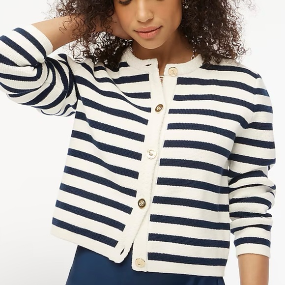 🆕 J. Crew | Blue + White Striped 100% Cotton Jacket Cardigan Sweater, NWT - Picture 2 of 6